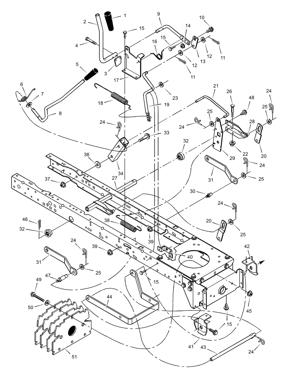 Mower Housing Suspension Diagram and Parts List for 312000X68B 2003 Briggs and Stratton Lawn Tractor